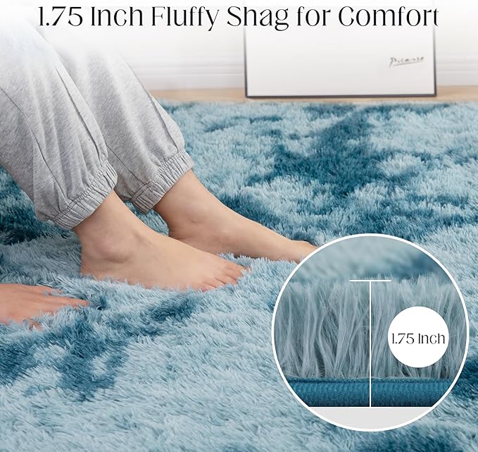 Area Rugs 8x10, Fluffy Rugs for Living Room, Ultra Soft Rugs for Bedroom, Non-Slip Indoor Carpet for Nursery, Kids Room, Playroom, Home Decor, Tie-Dyed Blue