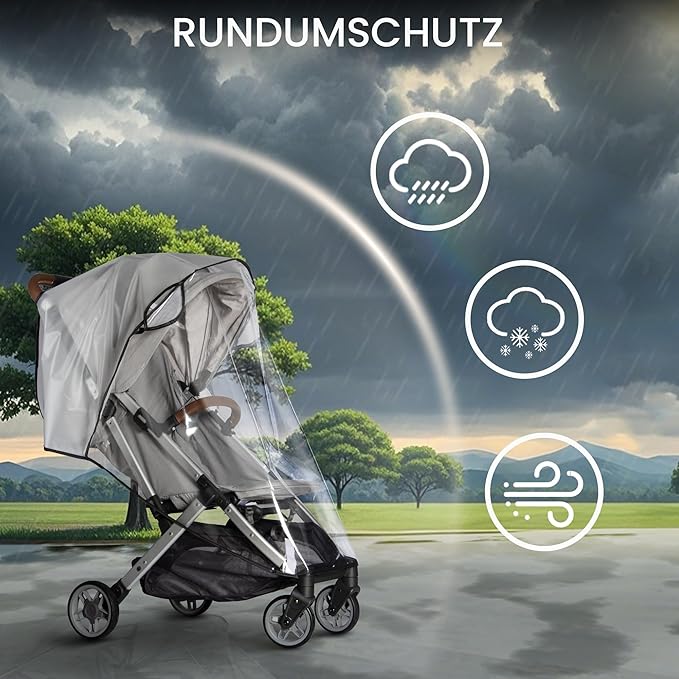 Bemece Stroller Rain Cover, Universal Stroller - Waterproof Windproof Travel Weather Shield Thick & Durable Protect from Dust and Snow with Breathable Ventilation Mesh Clear Visibility