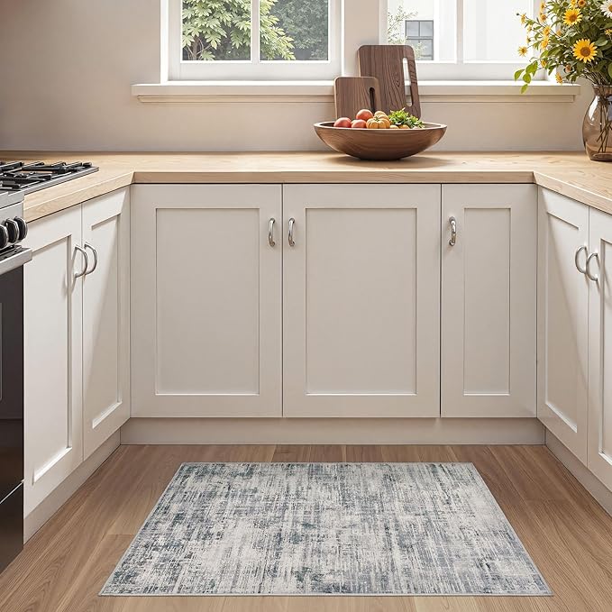 2x3 Entryway Area Rugs: Washable Neutral Abstract Small Rug Door Mat Non-Slip Soft Low Pile Indoor Carpe for Entrance Kitchen Front Door Bathroom Entry Kids Room - Gray