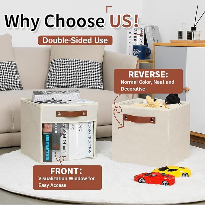 HNZIGE 11 x 11 Storage Cubes Bins for Storage Organizer,Shelf Fabric Storage Bin for Cube Organizer, Canvas Cloth Bin,Cubby Decorative Cube Organizer Bin for Cube Storage Blanket Home(Cream 6 PCS)