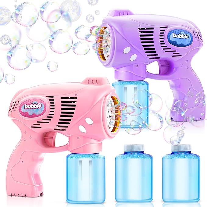 JOYIN 2 Bubble Guns with 2 Bottles Refill Solution, Bubble Machine Gun for Kids, Toddlers, Party Favors, Summer, Outdoors Activity, Wedding, Easter, Birthday Gift