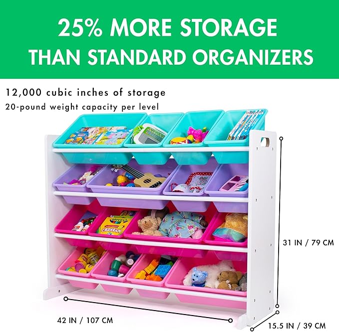 Humble Crew Supersized Toy Storage Organizer with 16 Removable Bins, White/Blue/Pink/Purple – Large Toy Storage for Toddlers Ideal for Kids' Rooms, Playrooms, and Nurseries - Modern Toy Bins for Kids