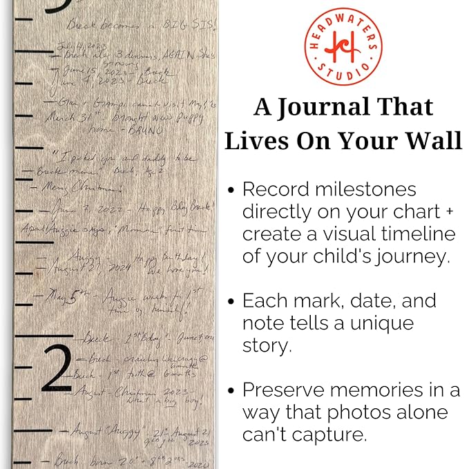 Height Ruler for Wall - Child Height Wall Chart, Height Chart for Kids Growth Chart for Wall Growth Chart Wood, Wooden Growth Chart for Wall - Gray w/Inches - 63"x5.75"