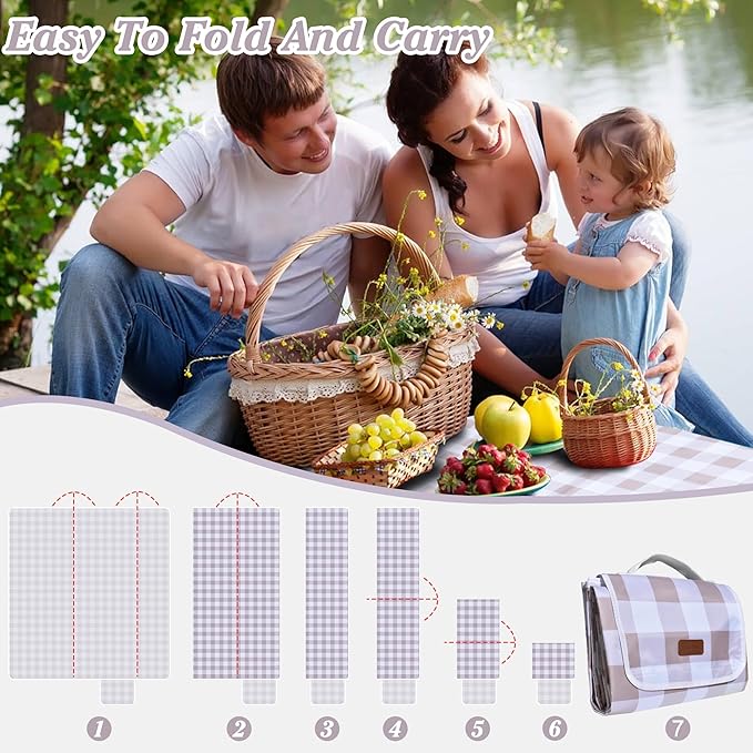 80"x60" Waterproof Sandproof Picnic Mat - Portable Foldable Outdoor Blanket for Beach, Park, Travel & Indoor Use - Lightweight Compact Design, Easy-Carry (Light Brown)