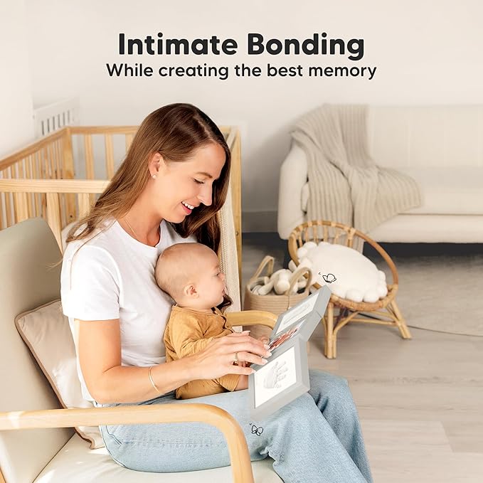 Baby Shower Gifts for Boys, Girls - Baby Hand and Footprint Kit, Newborn Handprint Kit, Keepsake Photo Frame, Nursery Picture Frame, Gender-Neutral Newborn Keepsake Gifts (Cloud Gray)