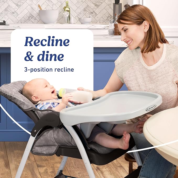 Graco Slim Snacker High Chair, Ultra Slim, Fast-Folding, Multiple Recline Positions, Comfortable Feeding, Whisk