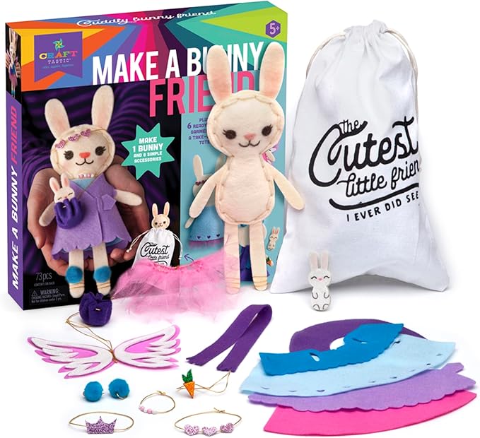 Craft-tastic – Make a Bunny Friend Craft Kit – Learn to Make 1 Easy-to-Sew Stuffie with Clothes & Accessories