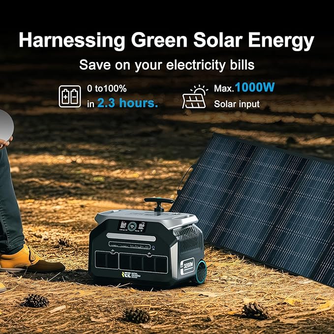 IEE 2400W/2048Wh Solar power station With 400W Solar Panel,P2400 Solar Generator,1800W Super Fast Charging, LiFePO4 (LFP) Battery,APP Control Emergency Power Station for Home, Camping, Power Outages