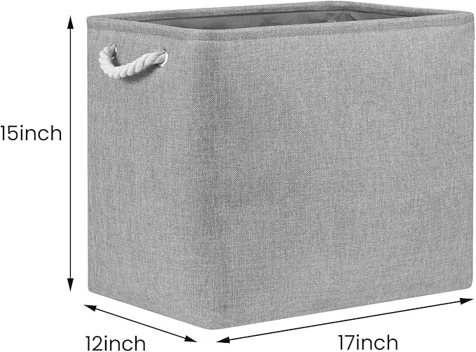 Bidtakay Collapsible Storage Bins for Clothes Large Grey Storage Baskets with Cotton Handles 17x12x15 In Set of 2 Fabric Cubby Storage Bins Livingroom Home Decorative Storage Organizer for Blankets