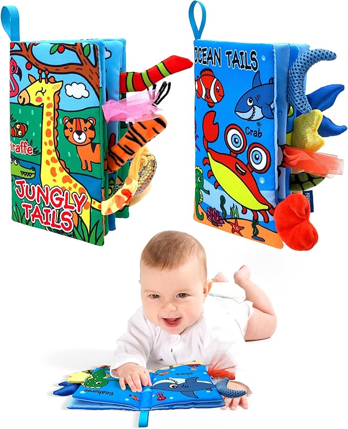 Baby Cloth Books 2PCS High Contrast Sensory Crinkle Book for Babies Tummy Time Early Learning Infant Toys for 0-18 Months