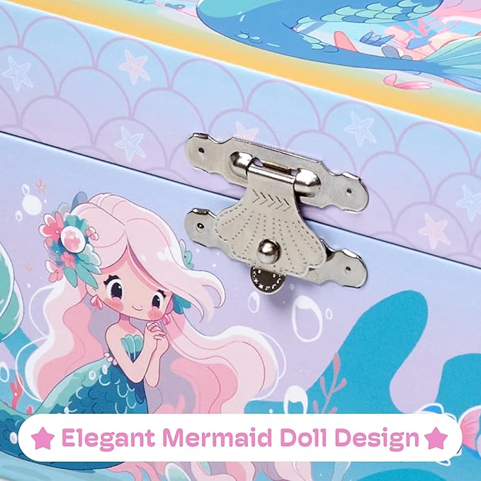 Jewelkeeper Girls Musical Jewelry Box - Durable Pine Fiberboard with Soft Pink Lining - Kids Jewelry Box - The Beautiful Dreamer Tune - Gifts for Girls - Mermaid Jewellery Box - 6x4x3.5in