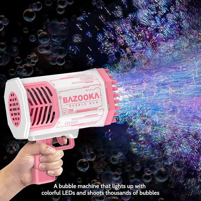 Bubble Gun, Bazooka Bubble Machine Gun, Bubble Blaster Gun with Bubble Solution, 69 Holes Bubble Bazooka Gun Outdoor Summer Toy Party Favors for Kids Pink Bubble Maker Blowers