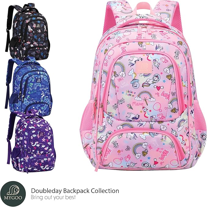 Elementary School Backpack for Girls | Doubleday Collection | 17" Unicon Pink Design | Tailored for Young Teens