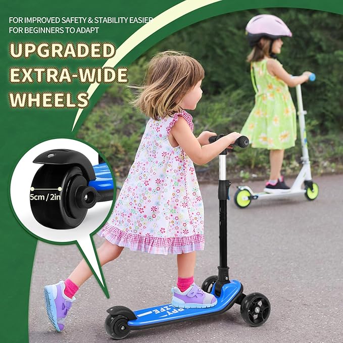 Besrey Kick Scooter for Kids Ages 3-10, 3-Wheel Folding Scooter with Adjustable Height, LED Light Wheels, Extra Wide Deck for Outdoor Activities