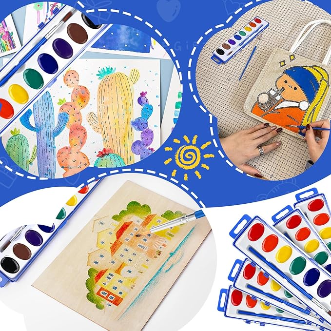 FUMILE Watercolors Paint Set Bulk,20 Pack 8 Washable Bright Colors with Paintbrush.Watercolors Paint Set Kids for Parties,Art Lessons,Birthday Party Favor,valentines for kids classroom,All Ages.