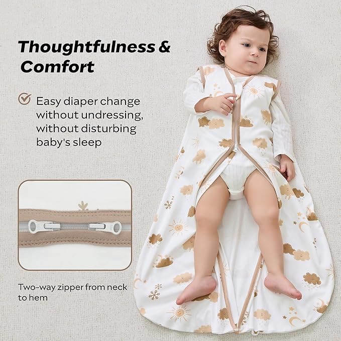 JELLYMONI Baby Sleep Sack 0-6 Months Wearable Blanket for Baby, 100% Cotton 2 Pack Infant Toddler Sleeping Sack Lightweight Soft 2-Way Zipper Sleepsack