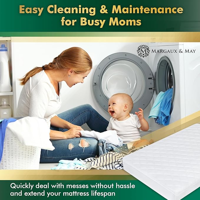 Crib Mattress Protector Pad 2 Pack - Ultra-Soft Waterproof Breathable Premium Bamboo Rayon - Noiseless Fitted Dryer Safe Cover for Crib. High Absorbency Oeko-TEX Certified MARGAUX & MAY