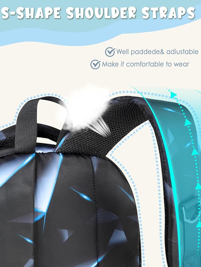 BLUEFAIRY Kids Backpack for Boys Elementary Primary Middle School Bags for Childs Book Bags Bookbags Lightweight Padded Straps Back to School Mochilas para Niños 17" Black/Blue