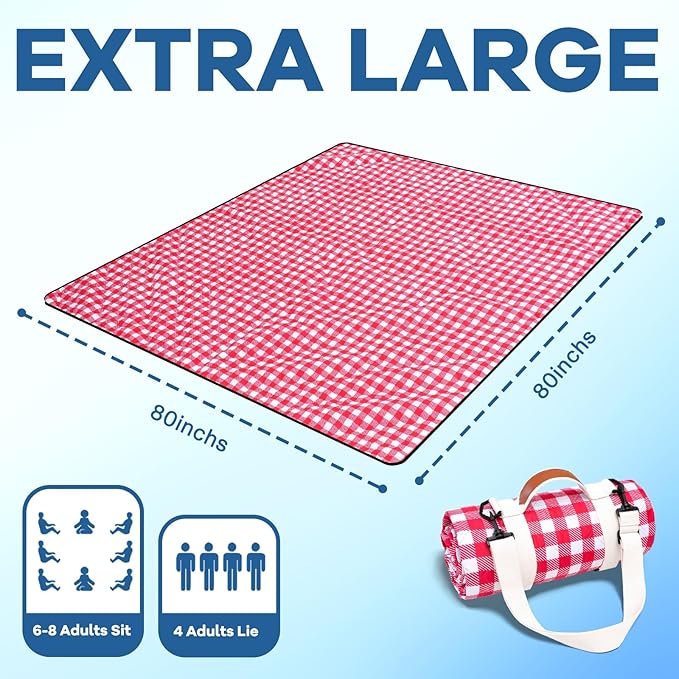 Genovega Waterproof Picnic Blanket Beach Outdoor Camping Mat Extra Large Foldable Cute Big Travel Essential Accessories Gift Park Patio Lawn Garden Grass Ground Music Festival Must Have Checkered