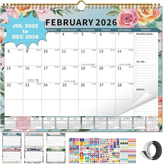 2025-2026Calendar, 18 Month Wall Calendar 2025-2026 Hanging Spiral Bound Magnetic Fridge Desk Calendars 15" x 12", Jul 2025 - Dec 2026, A- Small Rainbow