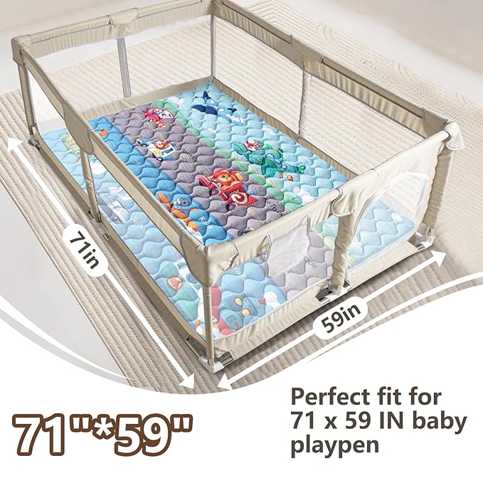 Baby Play Mats for Floor, 71”x59” Upgraded Thickness & Larger Super Soft Playmat for Babies and Toddlers, Foldable Washable, Upgrade Anti-Slip Crawling Mat for Playpen(Vehicles)