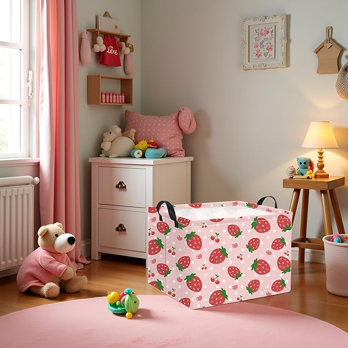 HIYAGON Rectangular Baby Girl Basket Kids Baby Storage Basket Toy Storage Bin Organizer Box Room Decor(Strawberry)