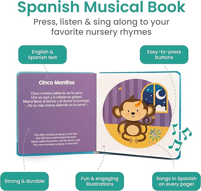 Binibi Spanish Musical Book for Toddlers 1-3 Estrellita ¿Dónde Estás? & Other Nursery Rhymes | Spanish Learning for Kids | Bilingual Children's Sound Book | Libro en español para bebés