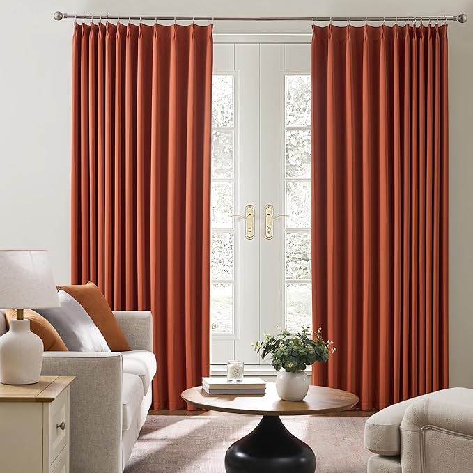 KEQIAOSUOCAI Extra Long Pinch Pleated Curtains 120 Inches Long 2 Panels Set, Pleat with Hooks, Thermal Insulated Blackout Window Drapes Rustic Curtain for Bedroom 40x120,Burnt Orange