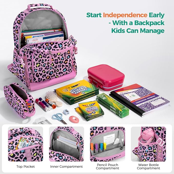 Choco Mocha Strawberry Backpack for Girls, Elementary School Backpack for Girls Ages 6-8 Kids Kindergarten Backpack Bookbag 17 Inch with Chest Strap, Pink