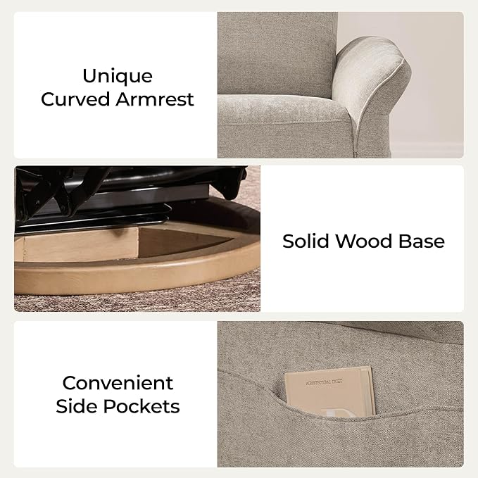 CHITA Power Recliner Chair, Electric Triple-Motor Swivel Glider Nursery Rocking Chair with Adjustable Power Headrest and Lumbar Support, GREENGARD Gold Certified, Solid Wood Base, Khaki Grey