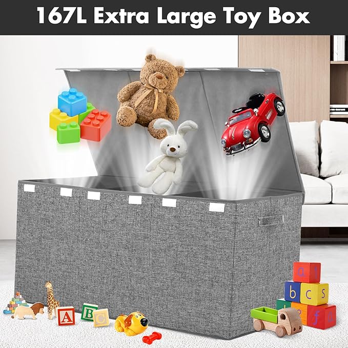 Extra Large Toy Box 167L, Sturdy Toy Storage Chest Organizer Bin Baskets with 2 Removable Divider for Boys, Girls, Kids, Nursery, Bedroom, Playroom, 35.5"x17" x17"(Linen Gray)