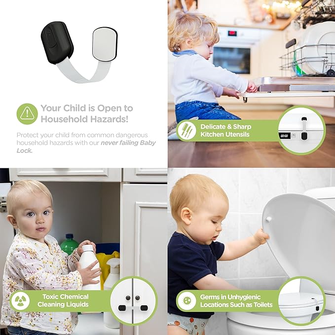 Baby Proofing Child Safety Locks (2 Pack) by Skyla Homes - The Safest, Quickest and Easiest 3M Adhesive Cabinet Latches, No Screws & Magnets, Multi-Purpose for Furniture, Kitchen, Ovens, Toilet Seats