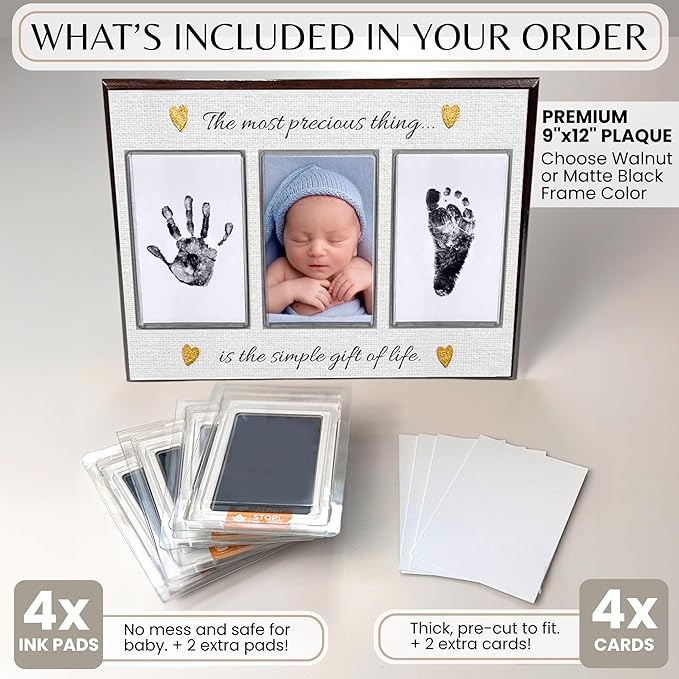 Inkless Hand and Footprint Kit, Baby Keepsake Plaque & Baby Shower Gifts - Ideal as Mom To Be Gift, Nursery Picture Frames, Clean Touch Hand and Footprint Kit (Style 2 - Design 6)