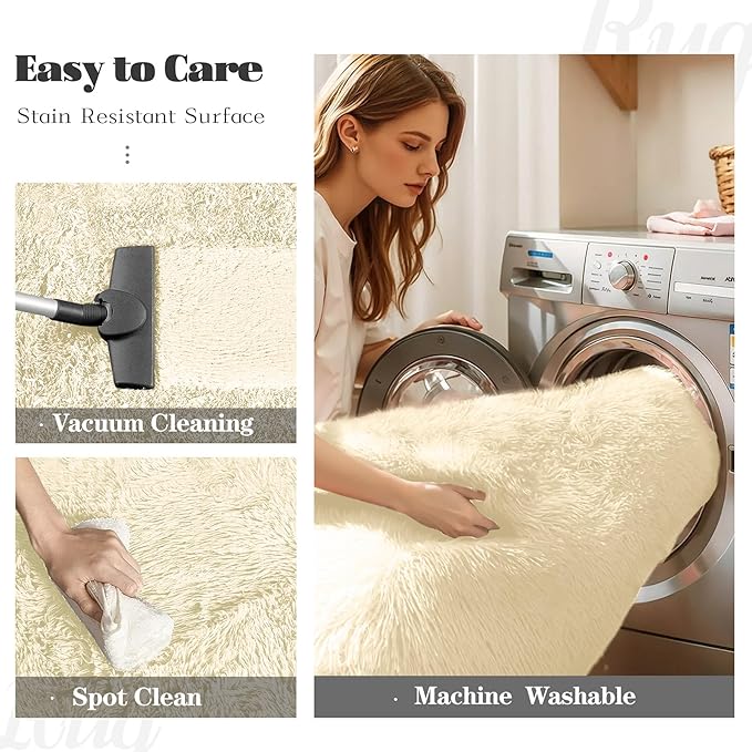 8x10 Area Rug for Living Room: Fluffy Shag Soft Washable Rugs Large Fuzzy Plush Indoor Carpet for Bedroom Nursery Playroom Kids Girls Boys Room (Cream White, 8'x10')