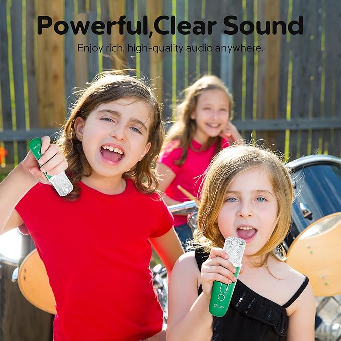 Contixo KS1A Kids Mini Karaoke Machine with LED Lights, 7–10H Playback, Dual Wireless Mics, Magic Voice Effects, Bluetooth Speaker for Children, Portable Singing Toy Gift for Boys & Girls, Green