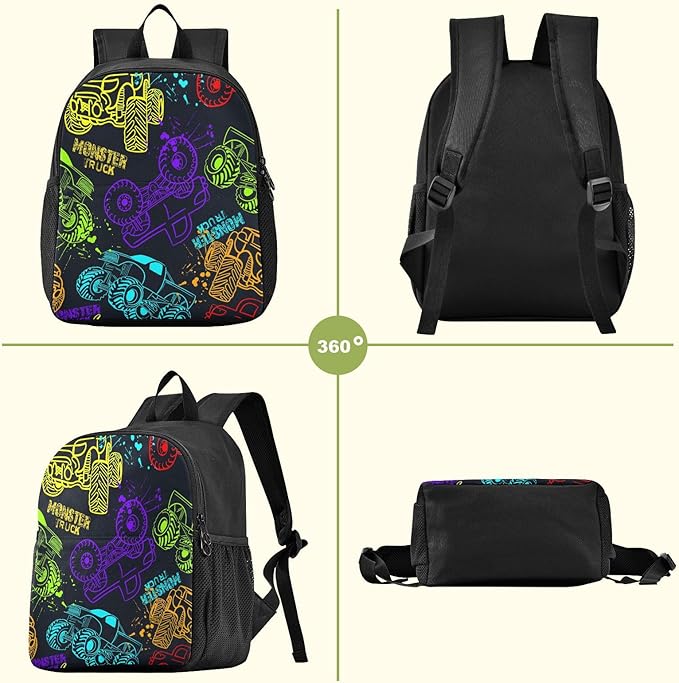 Colorful Monster Truck Toddler Backpack Waterproof Mini Backpack Boys/Girls Cute Small Kindergarten Pre School Bag