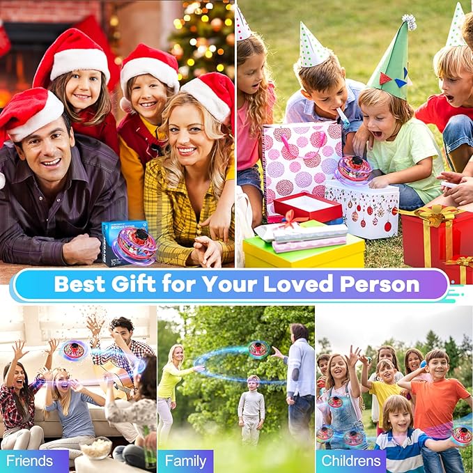 Hand Operated Mini Drone for Kids - LED UFO Flying Orb Ball, Rechargeable Mini Fidget Spinner Toy for Indoor Outdoor,Christmas Birthday Party Gifts for Girls Boys(Red)