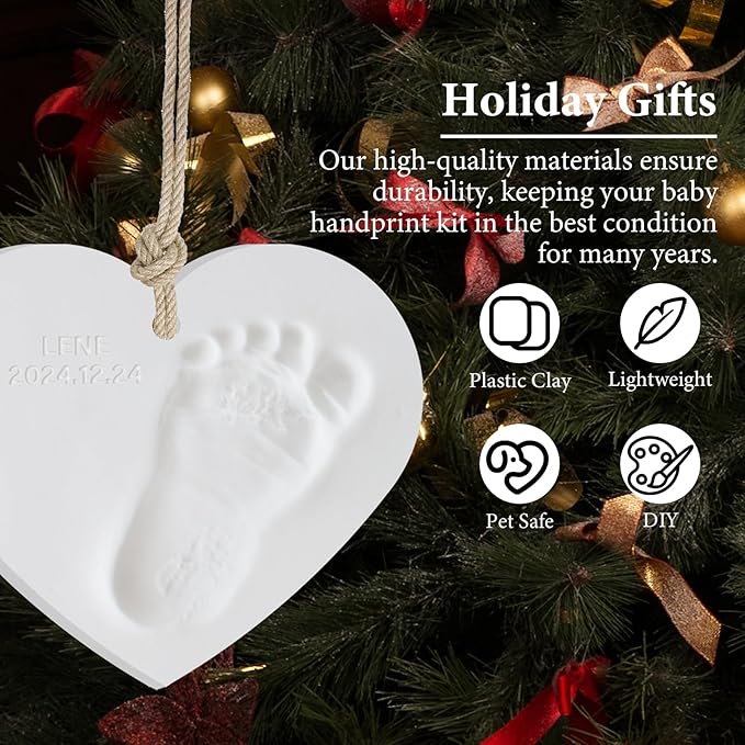 Baby Handprint Footprint Keepsake Ornament Kit, Personalized Baby Foot Printing Kit for Newborn Clay Impression Handmade DIY Imagination to Create