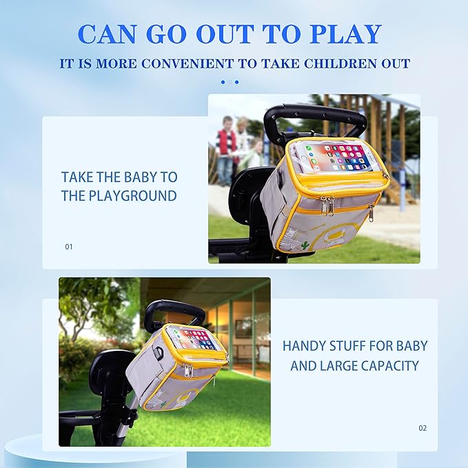 Baby Stroller Organizer Bag，Small Diaper Bag - Universal Stroller Organizer With Insulated Cup Holder,Pocket With Baby Wipes Dispenser，Adjustable Shoulder Strap(Grey)