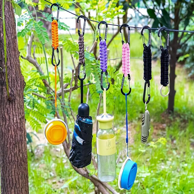 BRAVESHINE Paracord Keychain Carabiner Clip, D Ring Lanyard Hanger Stroller Hook for Water Bottle, Key, Backpacks, Men, Women
