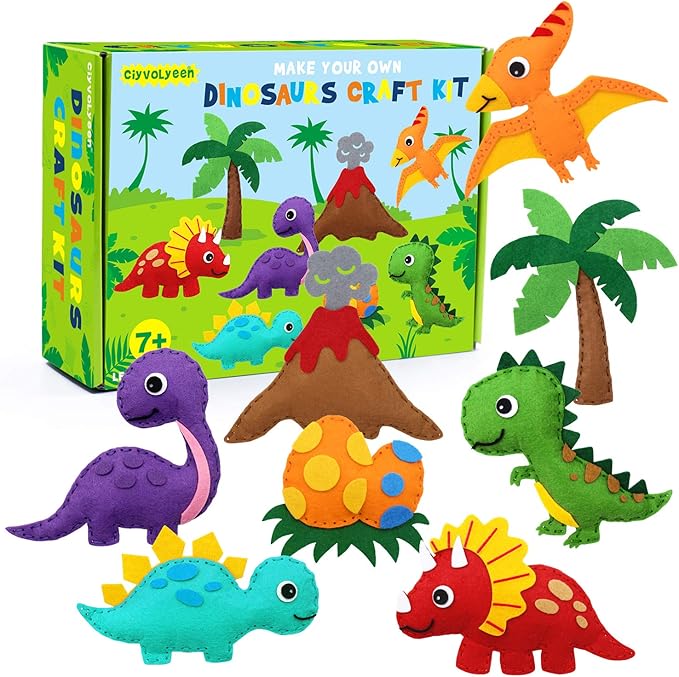 CiyvoLyeen Dinosaur Sewing Kit Dinosaur Felt Animal DIY Crafts for Girls and Boys Educational Sewing for Kids Art Craft Kits for Beginners
