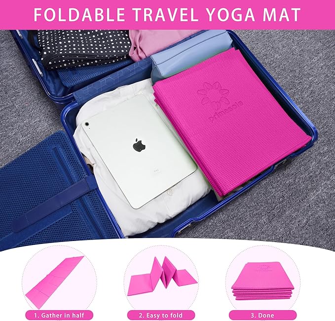 Folding Yoga Travel Pilates Mat Foldable Easy to Carry to Class Beach Park Tear resistant Travel Picnics 4mm Thick 9 Colors