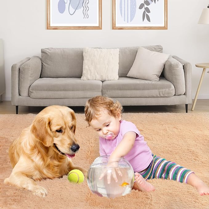 9x12 Area Rug, Fluffy Plush Carpet for Living Room, Bedroom, Nursery, Study, Kids Room - Soft Non-Slip Indoor Decor, Camel