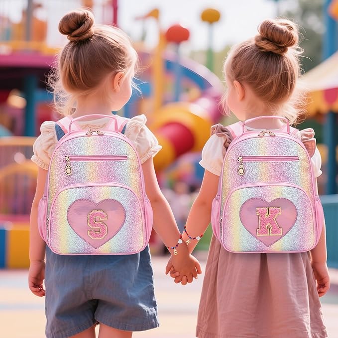 I IHAYNER Kids Glitter Lightweight Backpack for School Travel & Daycare, Toddler Backpack for Girls 3+ Preschool Kindergarten Elementary Kids Backpack-Rainbow Pink K