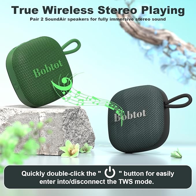 Bobtot Portable Wireless Bluetooth Speaker - IPX7 Waterproof Show Speakers with 16H Playing Time, Loud Stereo Sound, Built-in Mic, TWS, Small Size with Carry Lanyard, DarkBlue