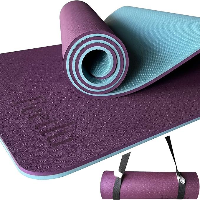 Extra Thick Exercise Yoga Mat with Strap - 2/5 Inch (10MM), Non-Slip Workout Mat for Yoga, Pilates, and Floor Exercises