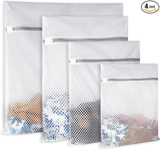4Pcs Durable Honeycomb Mesh Laundry Bags for Delicates Reusable Wash Bag(1XX-Large 24 x 24 Inches,1X-Large 20 x 24 Inches,1 Large 16 x 20 Inches, 1 Medium 12 x 16 Inches)