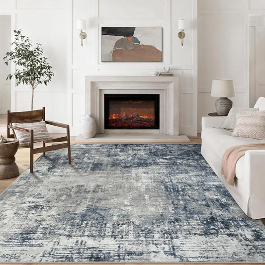 9x12 Area Rugs for Living Room Rug Washable: Modern Large Rug for Dining Room Bedroom Carpet Non Slip 9 by 12 Indoor Abstract Nursery Home Office Blue Grey