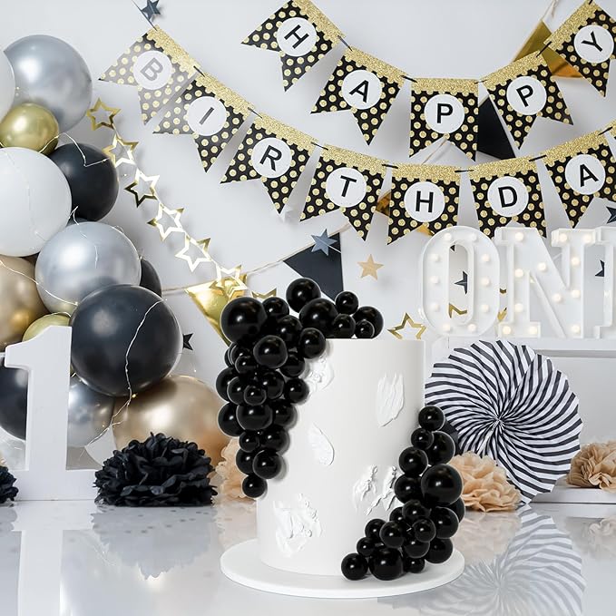 75 Pieces Black Cake Balls Topper Decorations Foam Cupcake Topper Mini Balloon Cake Topper Balls Cake Picks for Cake Deco Birthday Party Wedding