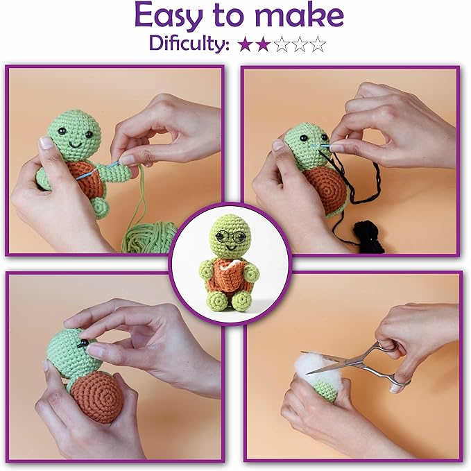 A-URA Learn to Crochet Kit for Beginners Kids and Adults, Premium 3 Animal Pattern Large Size Beginner Crochet Kits with Easy Tube Yarn & Step-by-Step Video Tutorials (Safari Friends–Larger Plushies)